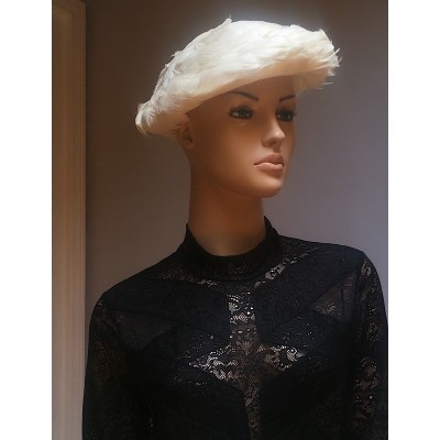 Vintage Circa 1950 Real Feather Woven Beret (White)  One Size  Perfect Condition  eb-69338338